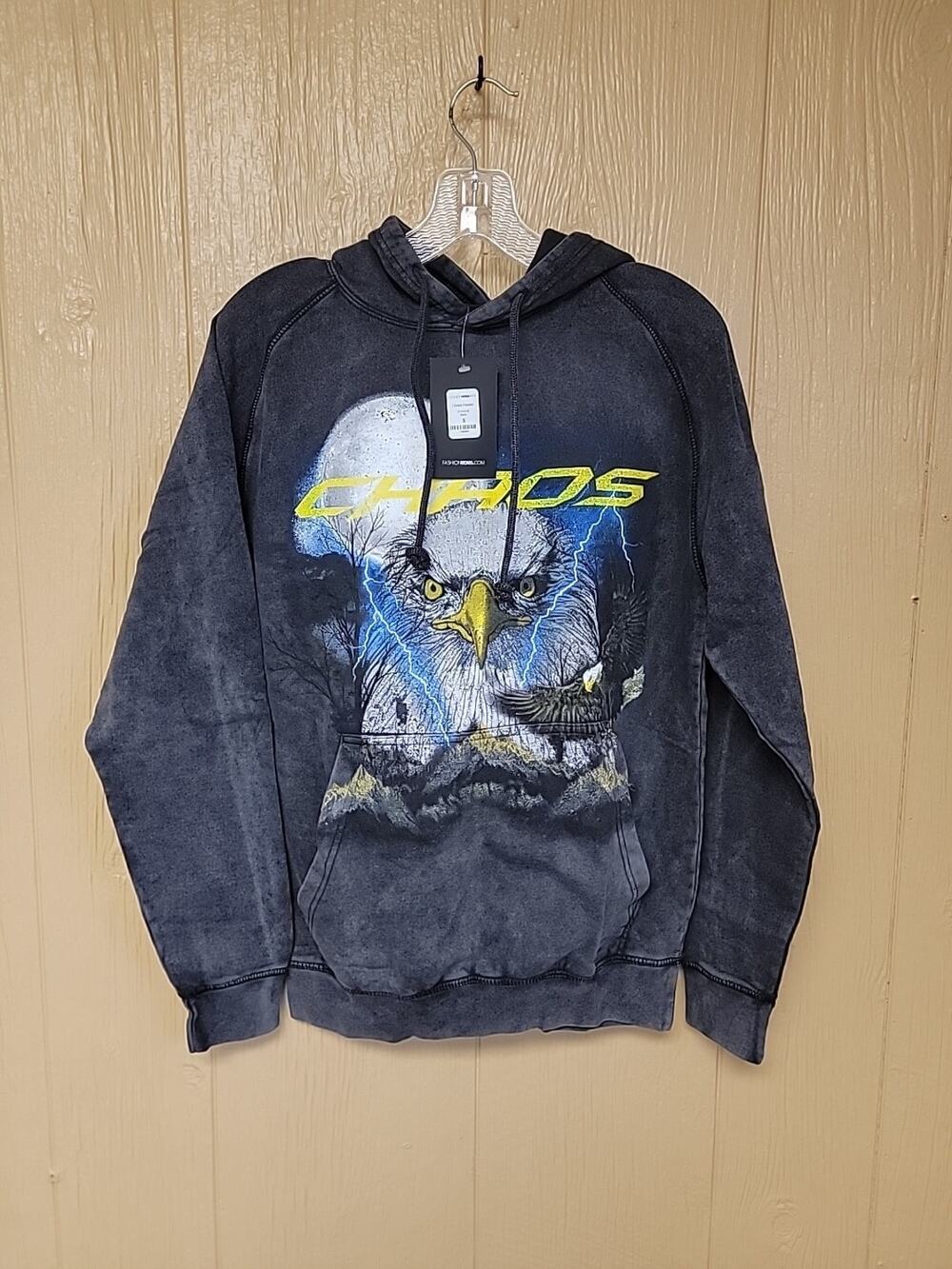 Fashion Nova Chaos Fleece Hoodie Eagle Bird Dark Gray sz Small